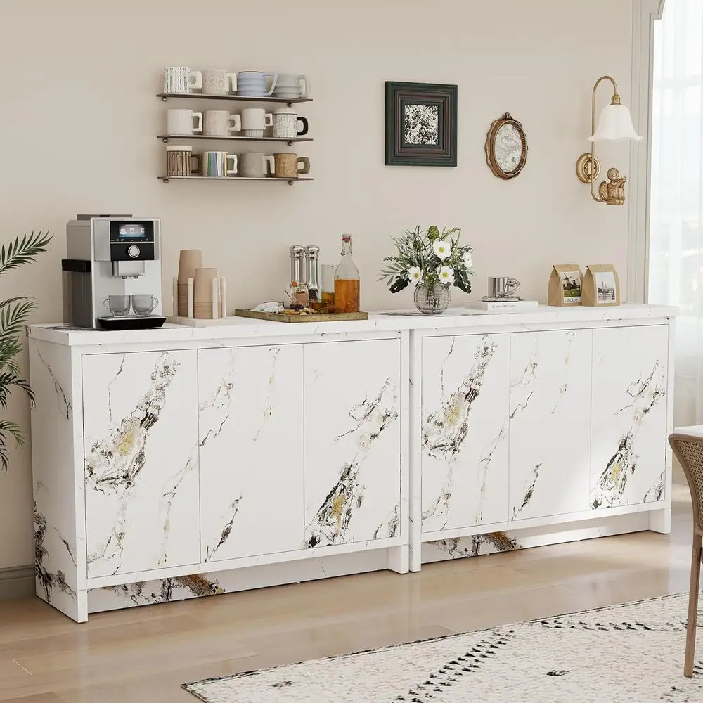 

Уникальный деревянный буфет с местом для хранения для кухни или кофейни (столешница из мрамора, 3 дверцы, 2 секции)