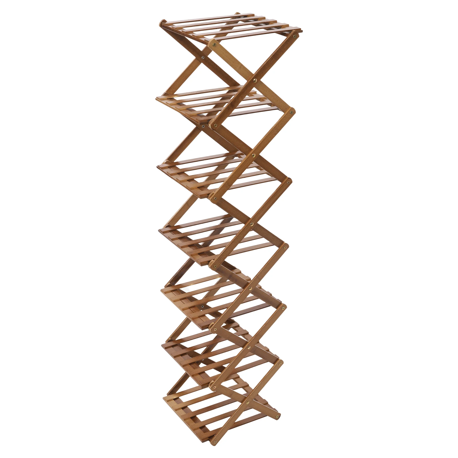 Image of Freistehendes Bambus-Schuhregal, 7-stufig, faltbares Schuhregal, Schuhe-Aufbewahrungsbox, jede Stufe, Tragfähigkeit 3 kg, für Treppeneingänge