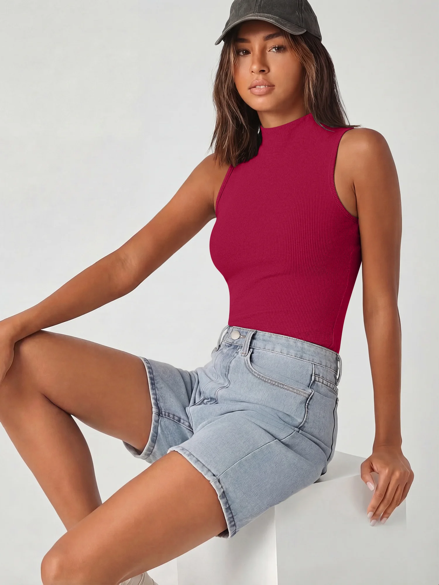 Fluted Collar High‑Neck Sleeveless Knit Shirt, Flexible Slim‑Fit Vest for Modern Office‑Chic Daily Attire