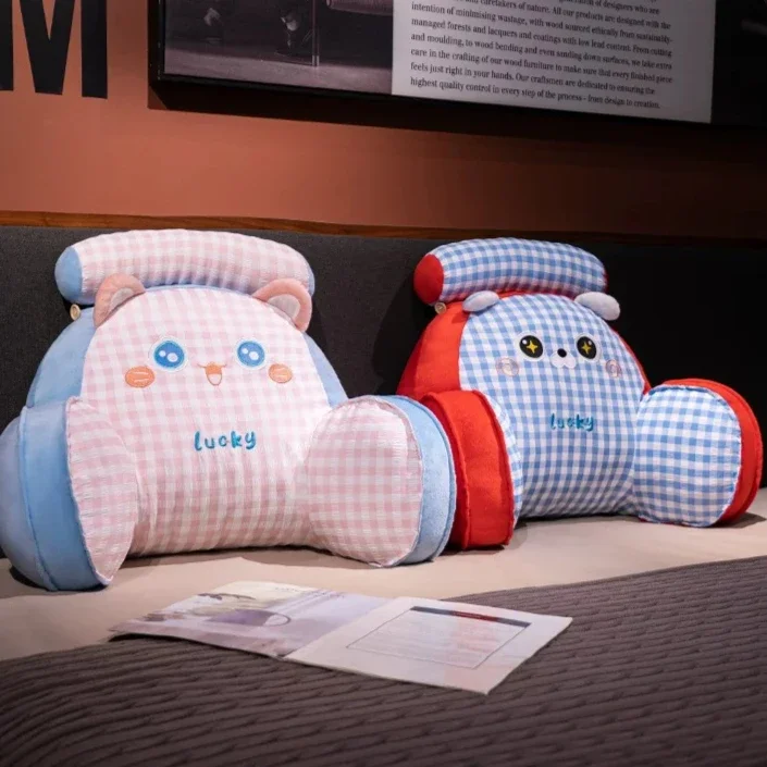 Bed Back Cushion Cartoon Grid Can Disassemble Clean Waist Protection Pillow Sofa Cushion Dormitory Children's Bedroom Pillow
