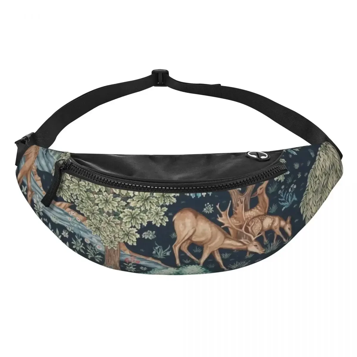 William Morris Deer Fanny Bag Custom Textile Pattern Crossbody Waist Pack Men Women Travel Hiking Phone Money Pouch