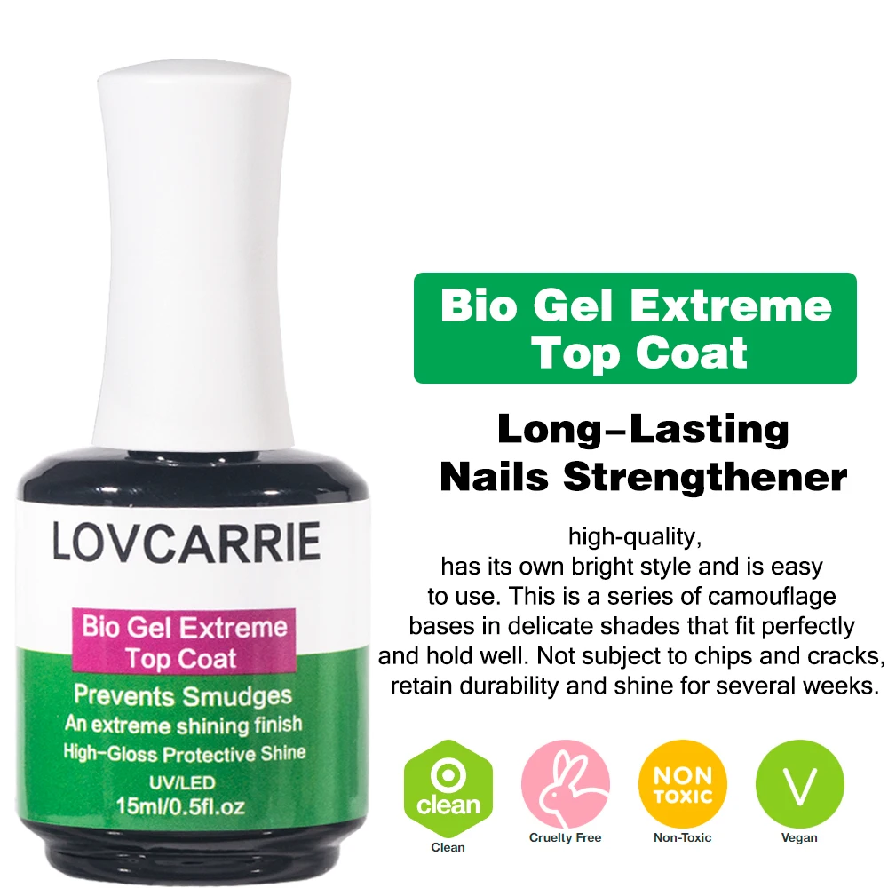 Lovcarrie Bio Gel Extraame Top Coat Super Shine Uv Gel Nagellak 15Ml Semi-Permanente Led Manicure Nagellak Afwerking Sealer