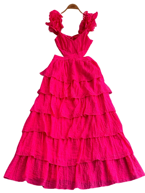 فستان تونيك صيفي مثير بدون ظهر للنساء، تنورة طويلة ضيقة عالية الخصر بأكمام جرس ورقبة على شكل حرف V، فستان من طبقات الشاش على ...