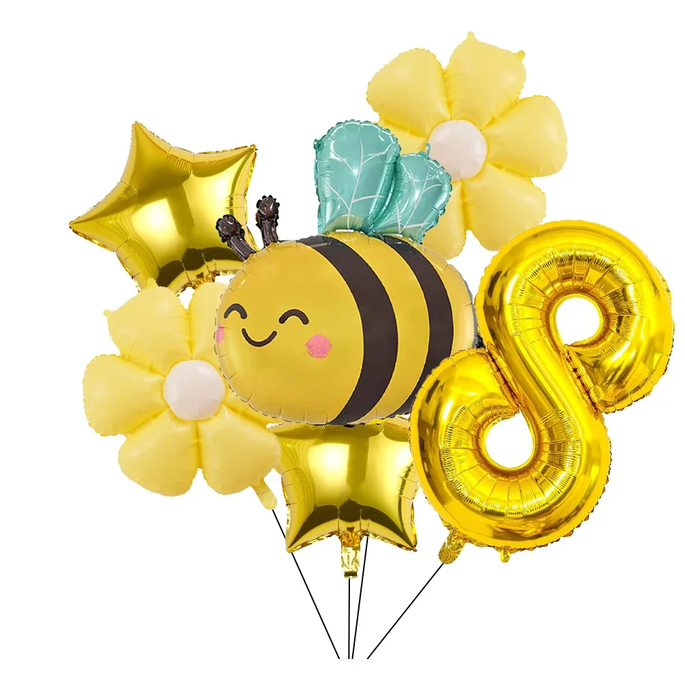 6 Stück Biene Gänseblümchen Golden 32 Zoll Zahl Aluminiumfolie Ballons Set Gänseblümchen Blumenballon für Bienenthema Geburtstag Babyparty Zubehör – Detail 9