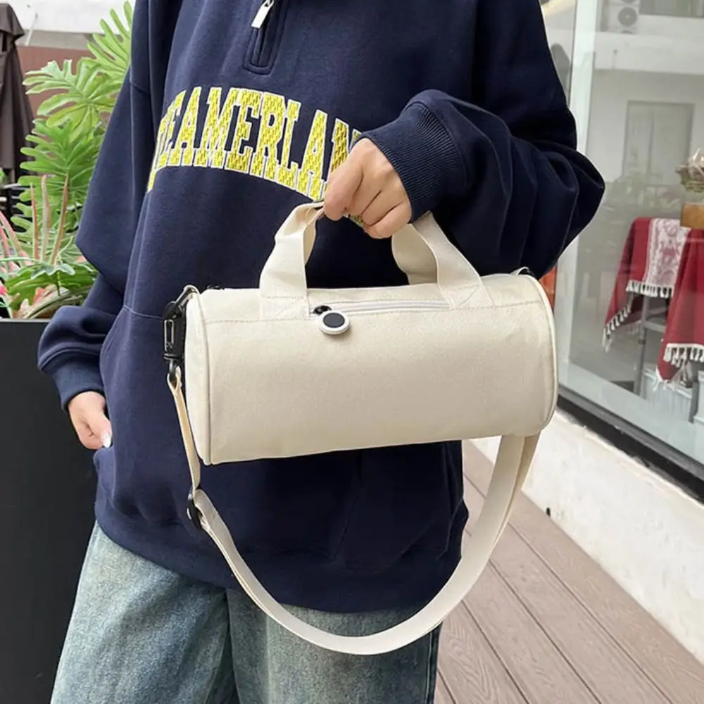 One Shoulder Cylinder Gym Bag Solid Color Nylon Women Crossbody Bag Large Capacity Waterproof Fitness Yoga Storage Bag