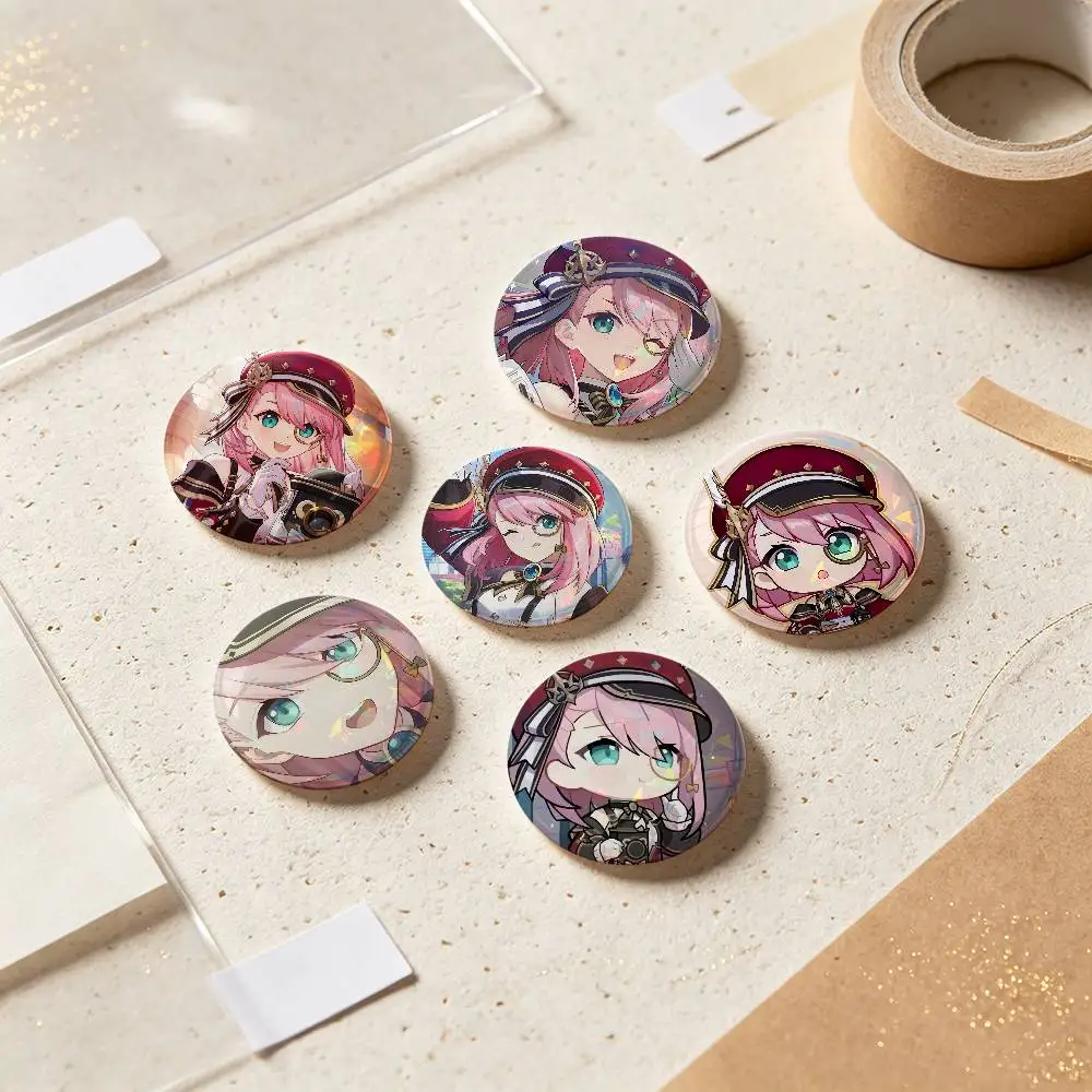 Charlotte Genshin Impact Badges 25 32 44 58 75 Mm Round Cosplay Pin Bag Decor Fans Collect Friends Gifts Brooch Souvenir