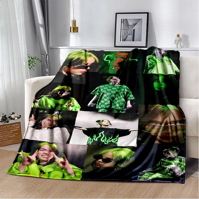 Fashion Billie Eilish Singer Star Flannel Blanket Soft Warm Throw Blanket for Bedroom Living Room Bed Travel Camping Picnic Gift