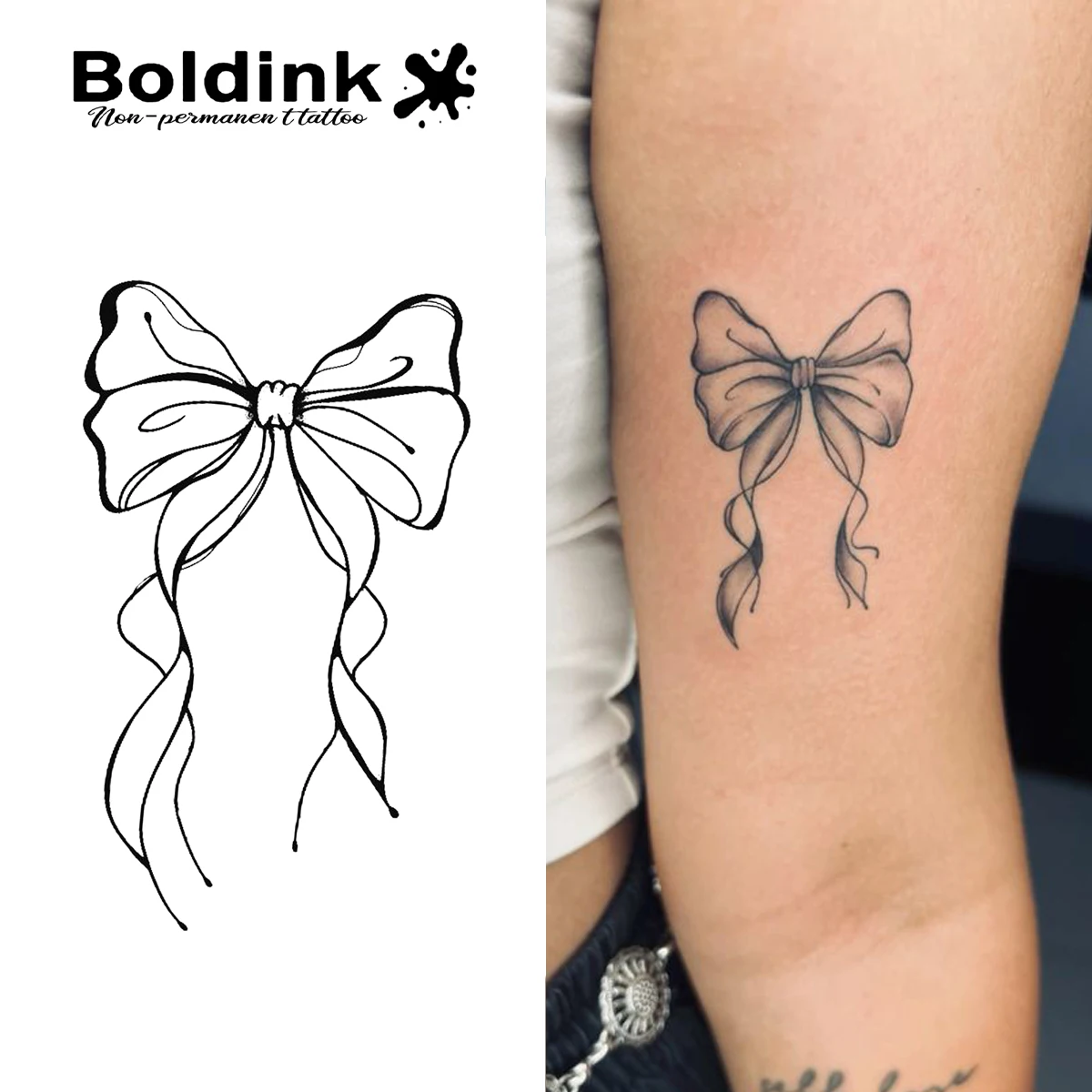 Graceful Ribbon Temporary Tattoo,Lasts To 15 Days New Technology Magic Waterproof Semi Permanent Sticker.