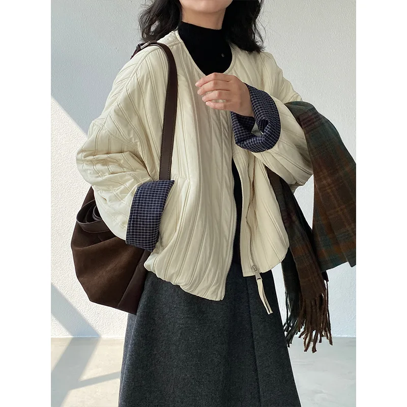 

Новинка 2023 года, корейская легкая хлопковая куртка, женская универсальная короткая повседневная куртка контрастного цвета, хлопковая куртка на осень и