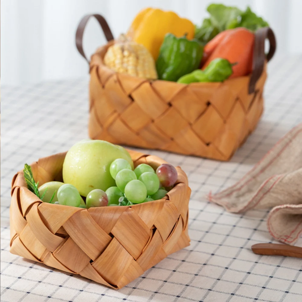 A Variety Of Styles To Choose From Natural Wood Chips Hand Woven Basket Bread Fruit Storage Basket Kitchen Storage Basket