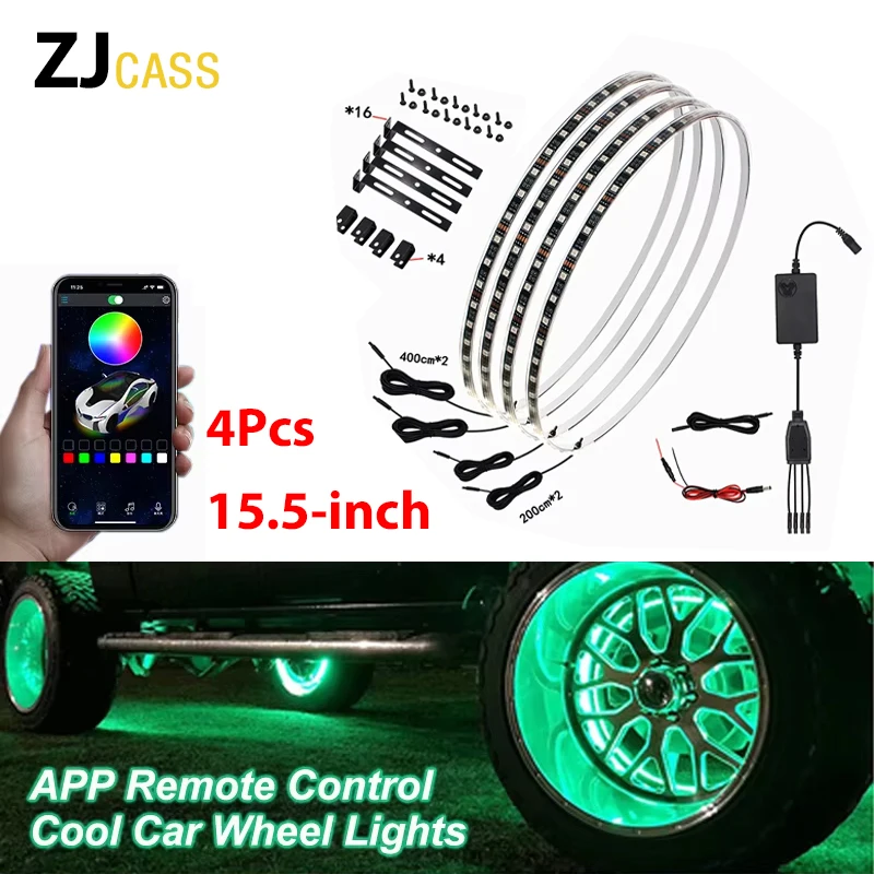 

4Pcs 15.5-inch Car Wheels Modified LED neon Lights 7-color LED Lighting Control Car Decorative Atmosphere Light Auto Parts
