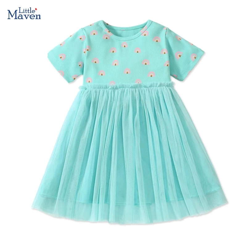 Little maven Summer Children Clothing Cute Princess Mesh Girly Clothes Vestidos Baby Girls Cartoon Rainbow Print Kids Dresses