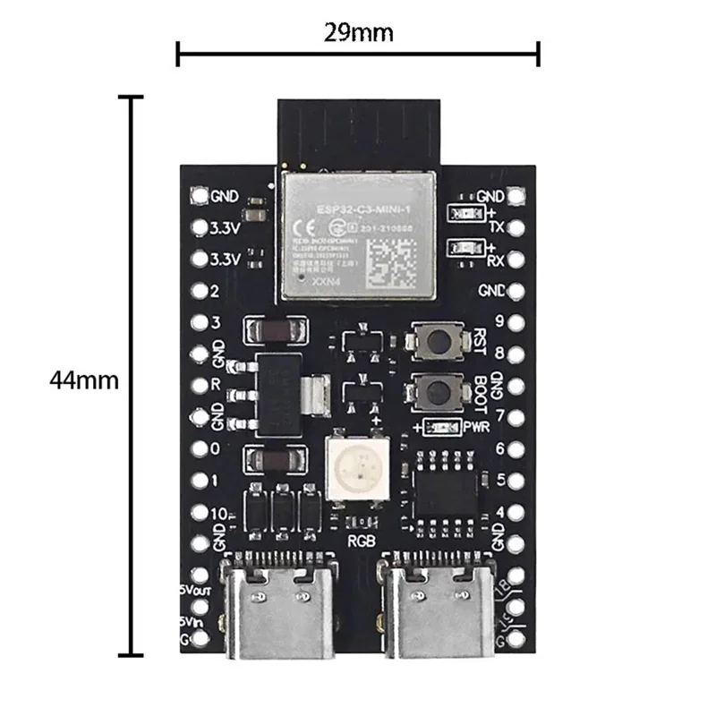 ESP32-C3 Development Board Dual Type-C Wifi Bluetooth BLE5.0 Devkitm-1 Core Board ESP32C3 Module Black Development Board 1 Piece