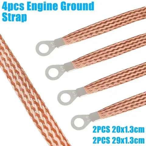 4pcs Engine Ground Strap Copper Cable Kit Car Truck Body Frame Universal Battery Parallel Modification Line Car Grounding Wire