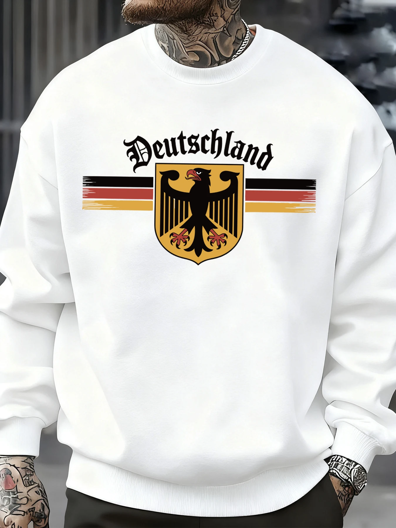 Deutschland National Emblem Printed Sweatshirt Men Autumn Hip Hop Pullovers Crewneck Fleece Top Oversized Street Tracksuit