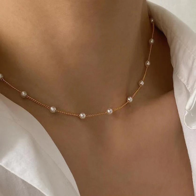 2025 nouvelles perles cou chaîne Kpop perle collier ras du cou couleur or Goth Chocker bijoux sur le cou pendentif collier pour les femmes