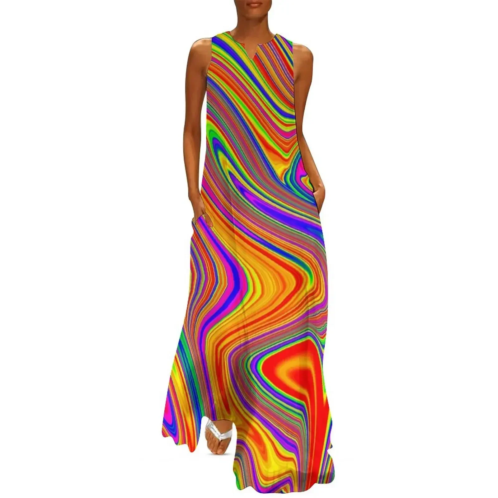 

Groovy, Psychedelic Pattern (Rainbow, multicolored) Long Dress women's clothing trend 2025 party dresses woman beach dress Dress