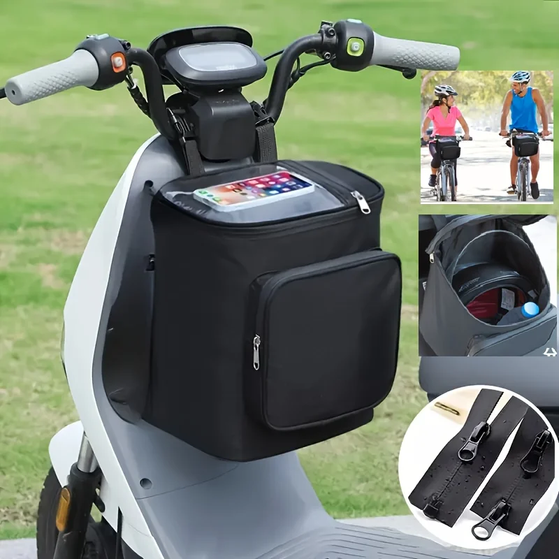 Electric Bike & Motorcycle Helmet Pouch, Large Capacity Front Bike Bag with Adjustable Shoulder Strap