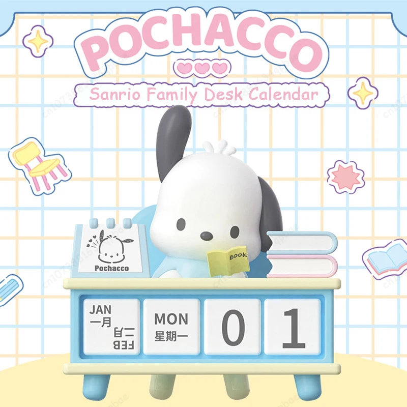 MINISO Sanrio-Calendario de escritorio para niños, Serie de adornos, lindo perro Pacha Kuromi Pochacco, adornos de mesa, juguete de regalo