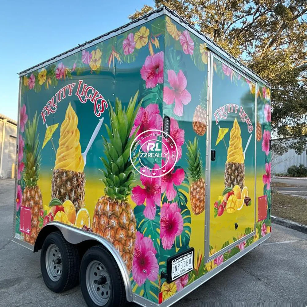 รถลากขายอาหารทำจากเหล็กฮอตดอกบาร์บีคิวแบบเคลื่อนย้ายได้อุปกรณ์สำหรับร้านอาหารริมถนนร้านกาแฟไอศกรีม