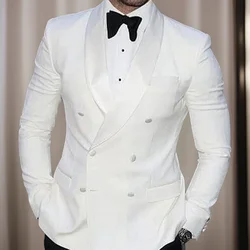 White Slim Fit Man Suits with Double Breasted for Wedding Groom Tuxedo 2 Pcs Prom Stage Male Clothes Set (Jacket + Black Pants)