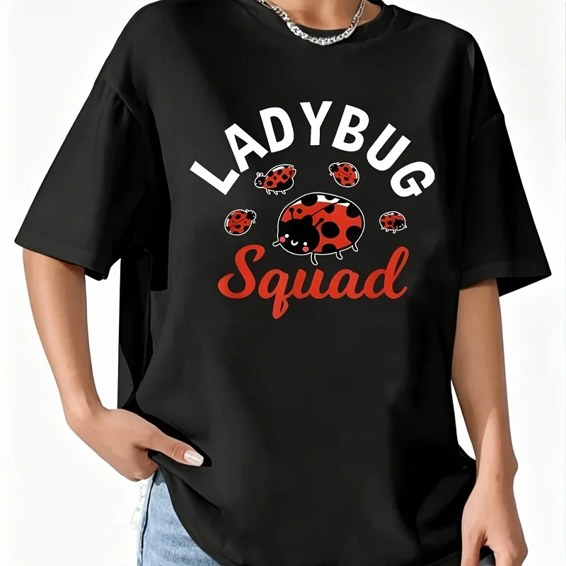 Ladybug Squad Women's T-Shirt 100% Cotton Fun Print Short Sleeve Top Casual Round Neck Tee S-5Xl