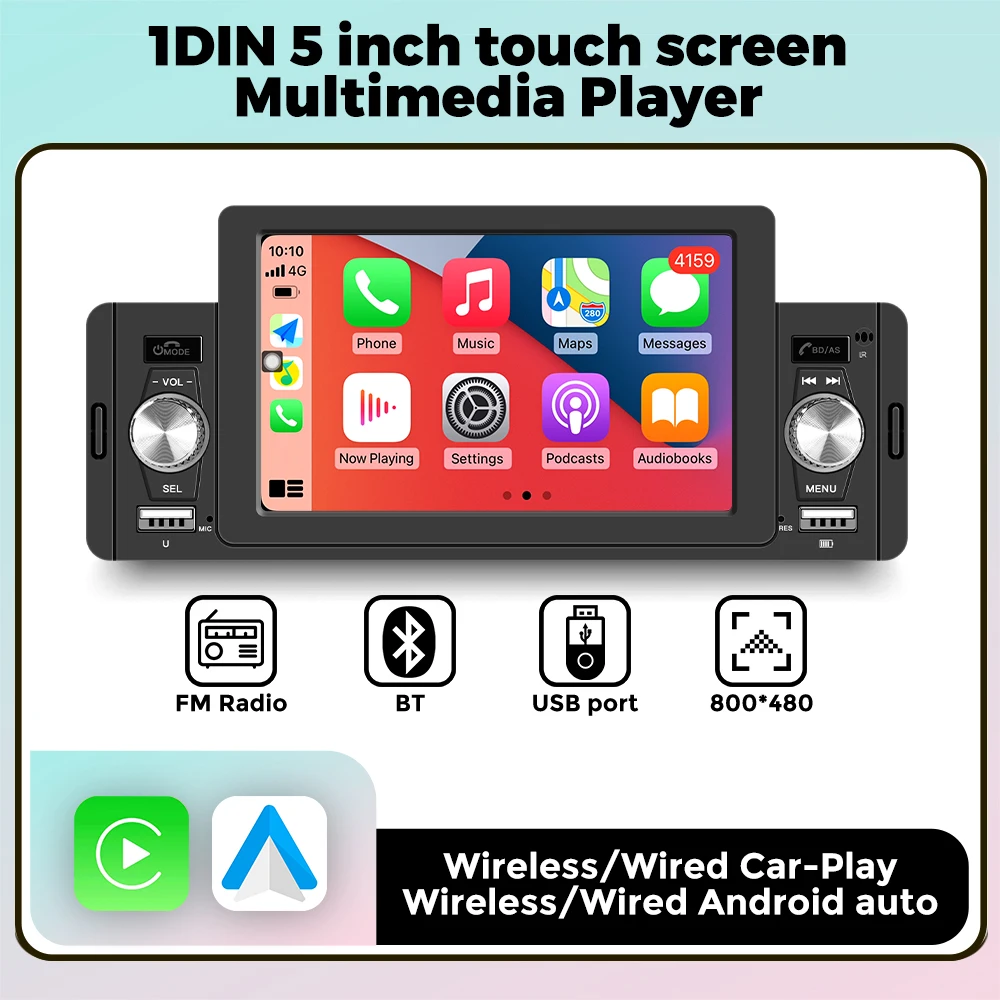 

Double Knobs 5 Inch HD IPS Touch Screen Car Multimedia MP5 Video Player Wireless Carplay Android AUTO for Universal Car Models