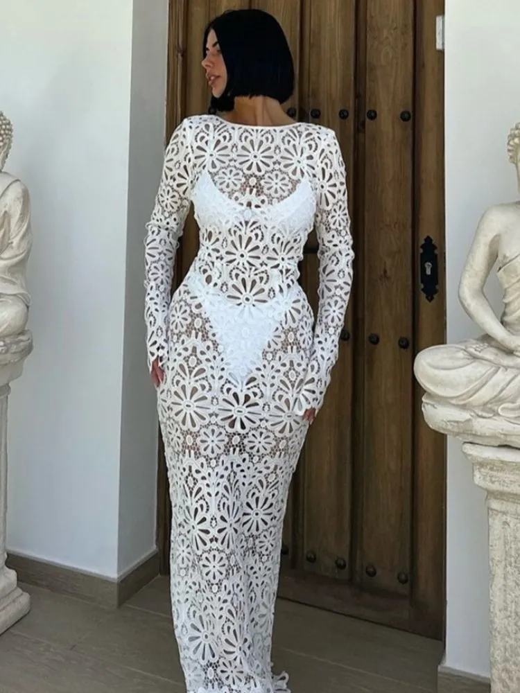 

Women Sexy Beach Dresses 2025 Swimwear Boho Bikini Cover Up Kimono Long Sleeve Robe Dress Solid Color Long Maxi Dress