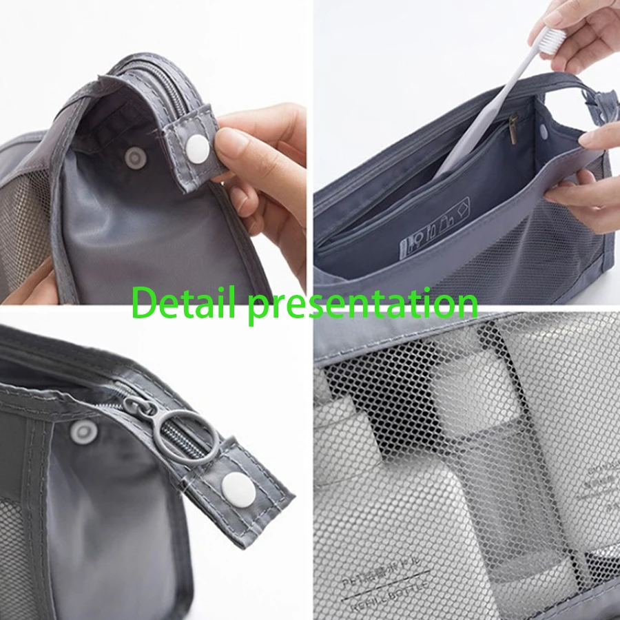 Borsa da toilette da viaggio multifunzionale in tessuto a rete portatile di grande capacità, adatta per l\'uso quotidiano e l\'uso in viaggio