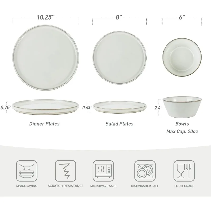 Annecy Stoneware Dinnerware Sets, Plates and Bowls Sets for 4, 12 Pieces Handmade Tableware/Dishware/Dinner/Dish Set