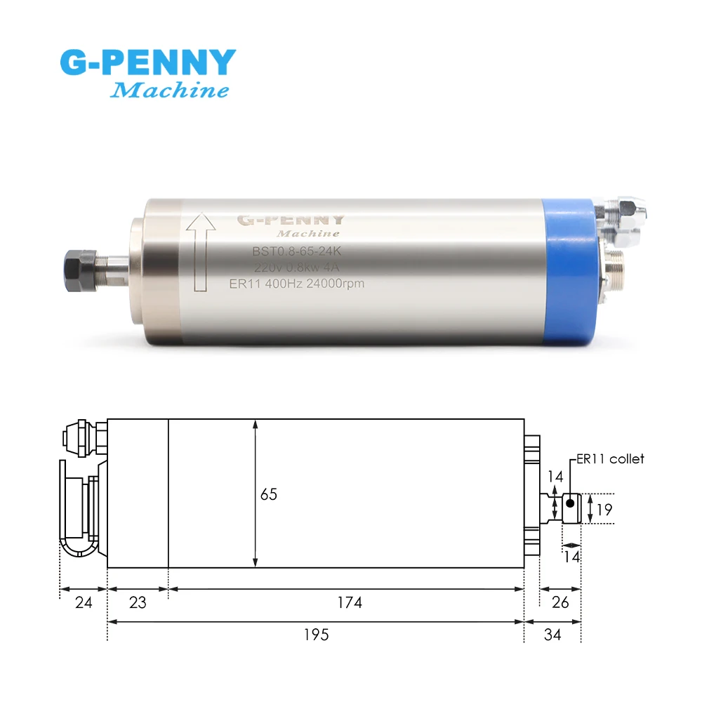 Imagem -02 - G-penny Water Cooled Spindle Kit Suporte de Freqüência e Bomba 65x195 mm H100 1.5kw 0.8kw Pcs Rolamentos