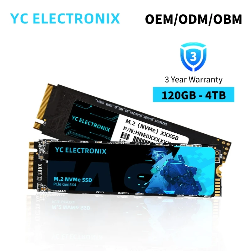 YC ELECTRONIX عالي السرعة m.2 NVMe PCIe 3.0 2280 للكمبيوتر المحمول 256gb 512gb 1tb 2tb 4tb SSD
