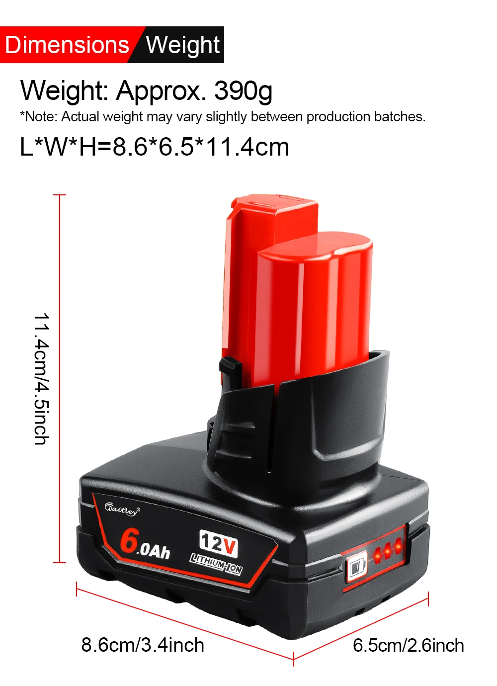 Waitley 12V 6Ah 9Ah Li-Ionen-Akku für Milwaukee 12V Elektrowerkzeuge M12 Kabelloser Bohrer Lithium-Ionen-Batterien 48-11-2402 – Detail 8
