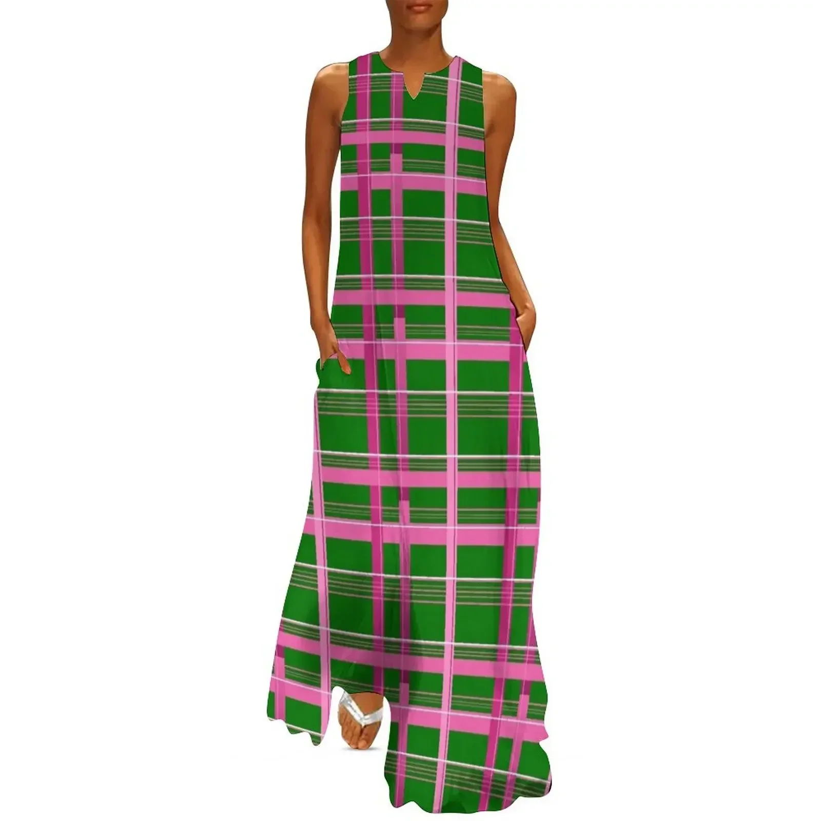 

Plaid Pink, Green & White Long Dress women's elegant loose dresses beach dress prom dresses 2025 Dress
