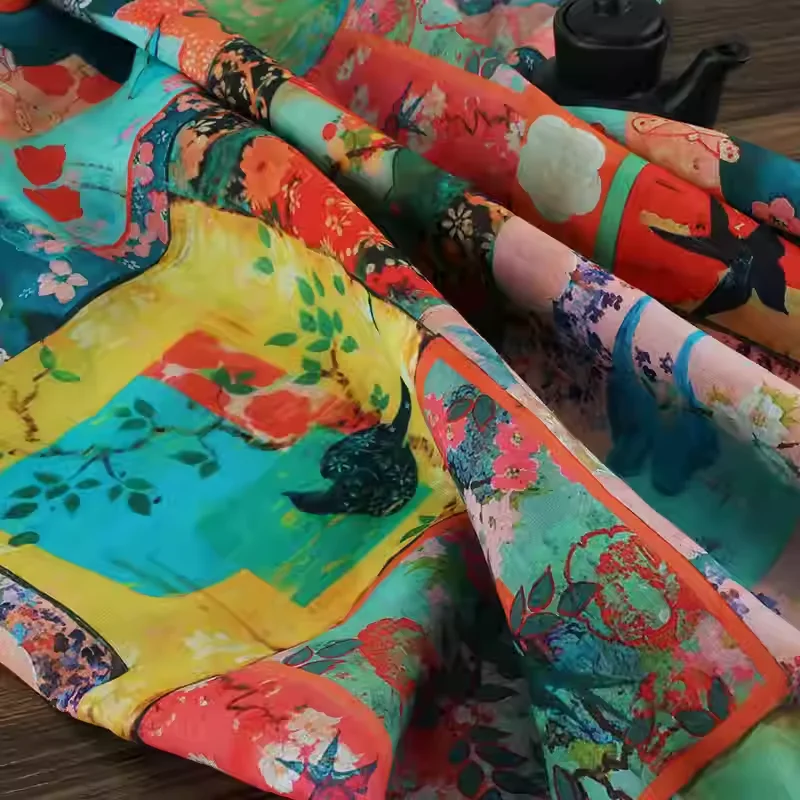 

50×138 cm printed pure ramie fabric, suitable for making breathable summer clothing such as shirts, dresses, and cheongsams.