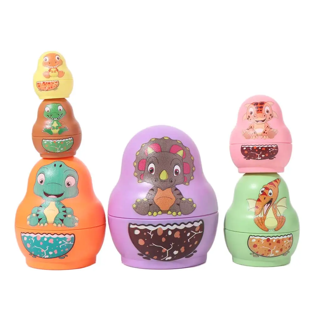 Collection 6 Layer Dinosaur Russian Nesting Animals Pattern 8 Layer Stacking Nesting Handmade Cartoon Stacking Cups Gams Boy