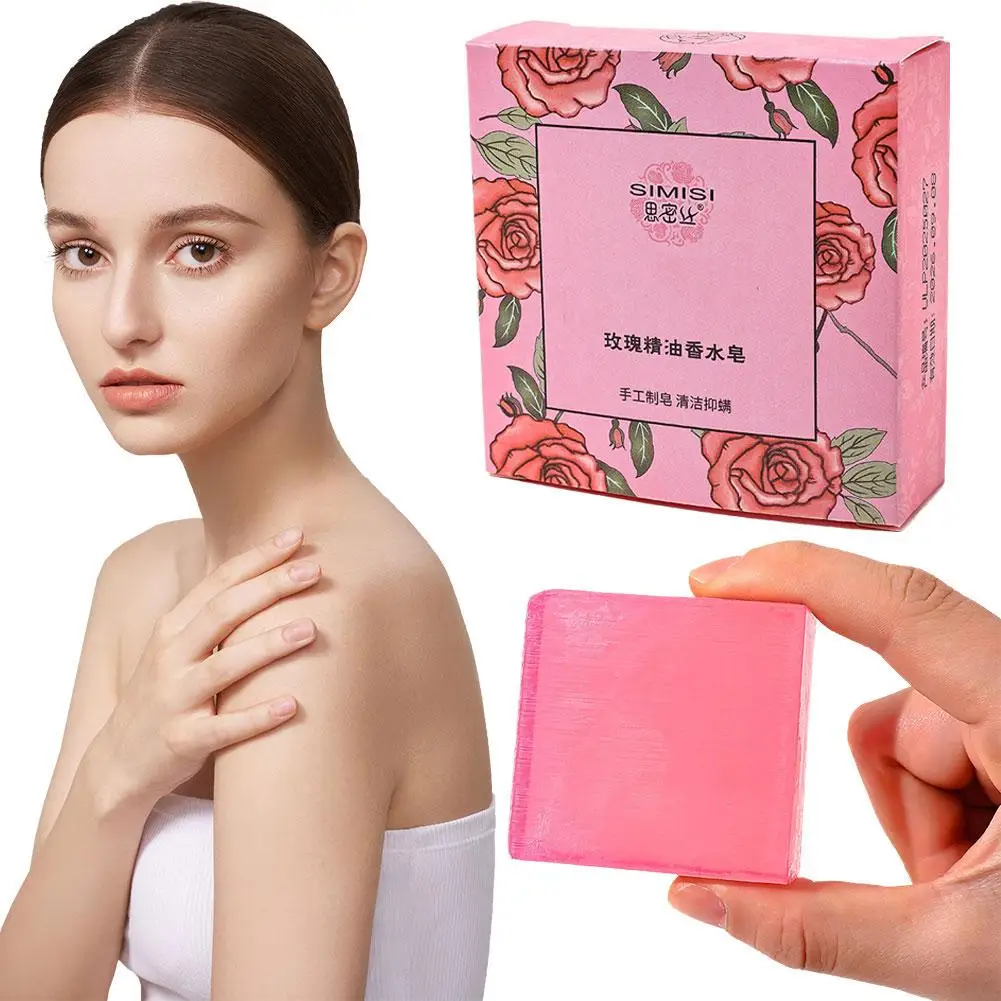 Rose Óleo Essencial Sabonete para Remoção de Ácaros, Limpeza e Hidratação, Limpeza da Pele, Poros Shower Products, Feitos à Mão, K0t5, 80g