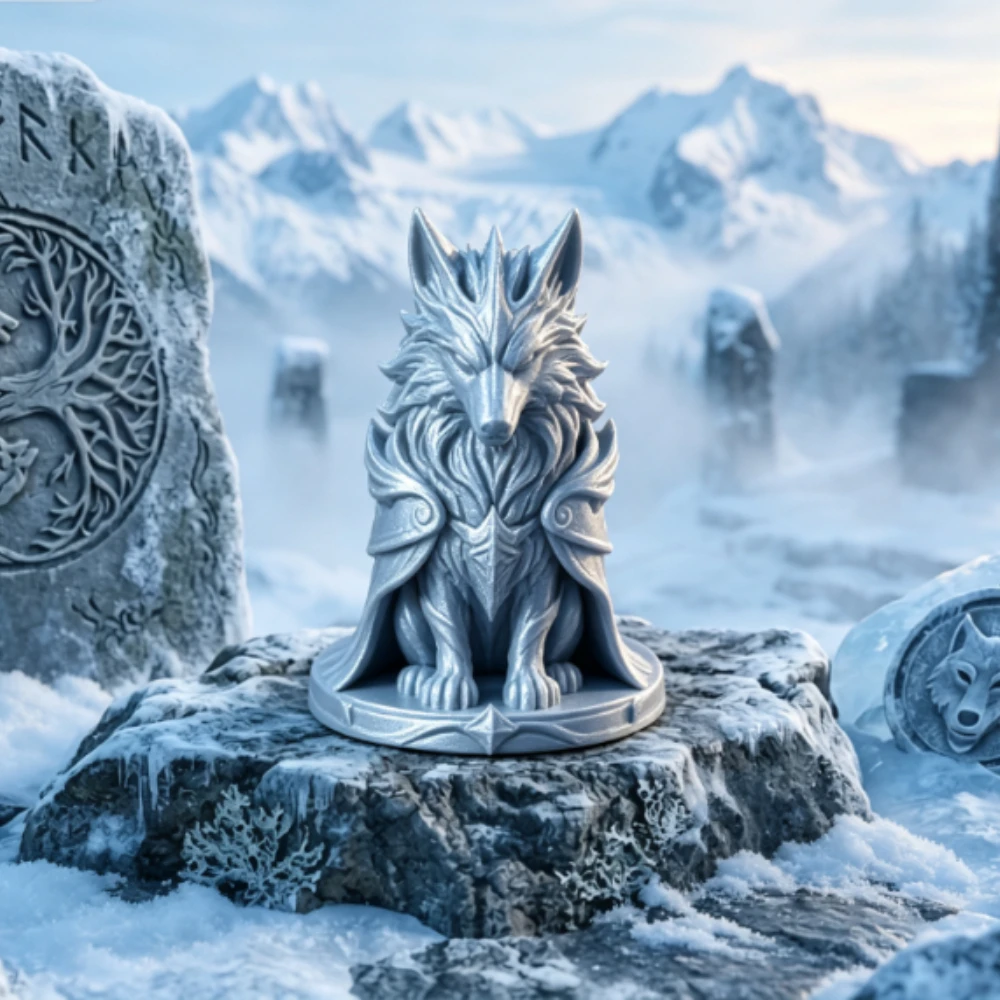 Mysterious Wolf King 3D‑Printed Figurines Fantasy Cloaked Wolf Beast Statue for Desk Shelf Ornament Decor Hobby Collection Gifts