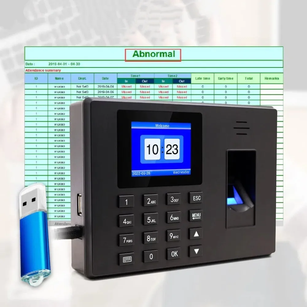 Multifunctional Fingerprint Attendance Machine Plastic Finger Scanning Employees Exit Data Recorder Access Control