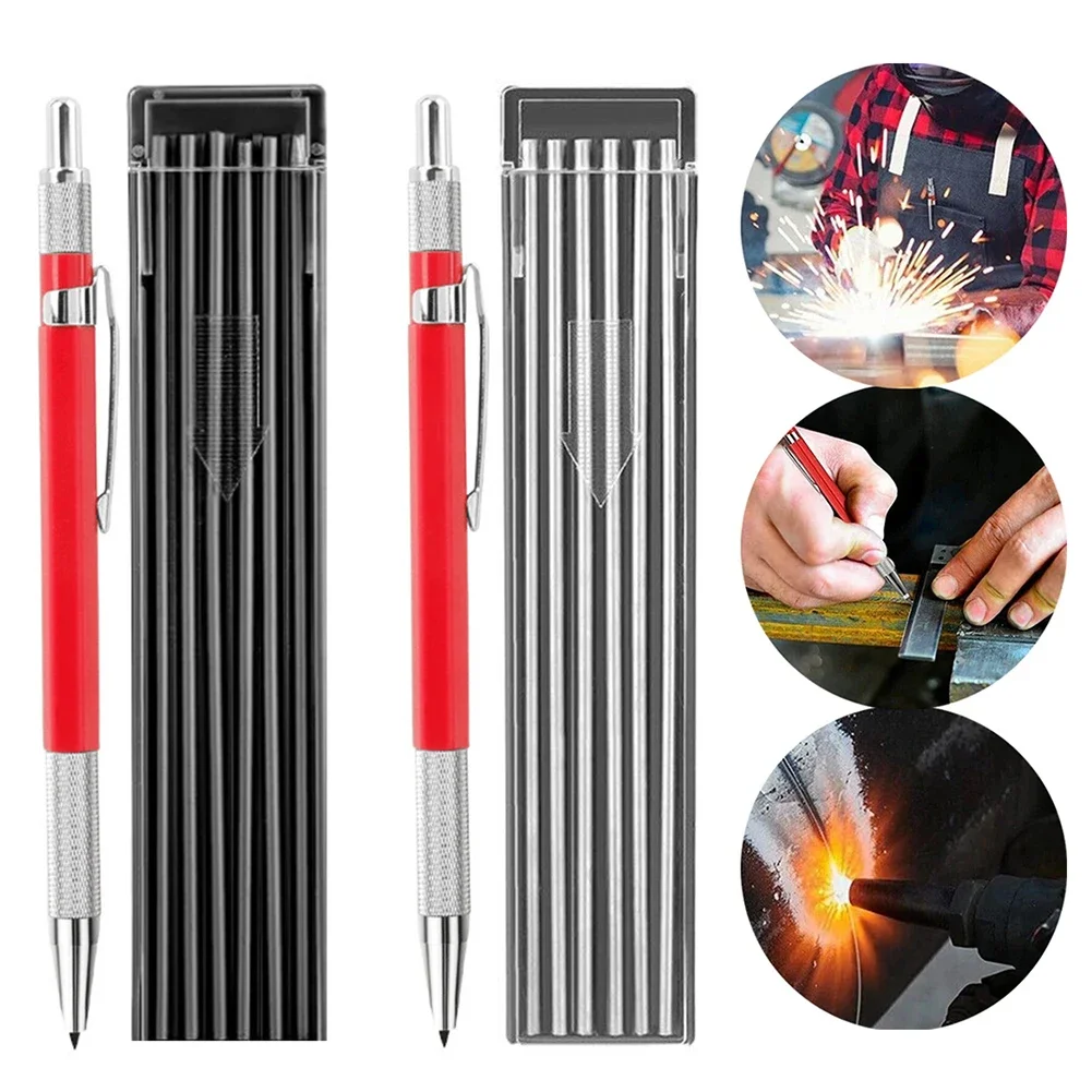 Welding Pencil with 12PCS Streak Refills Metal Welding Marker for Steel Construction Woodworking for Tube Pipe Fitter Welder