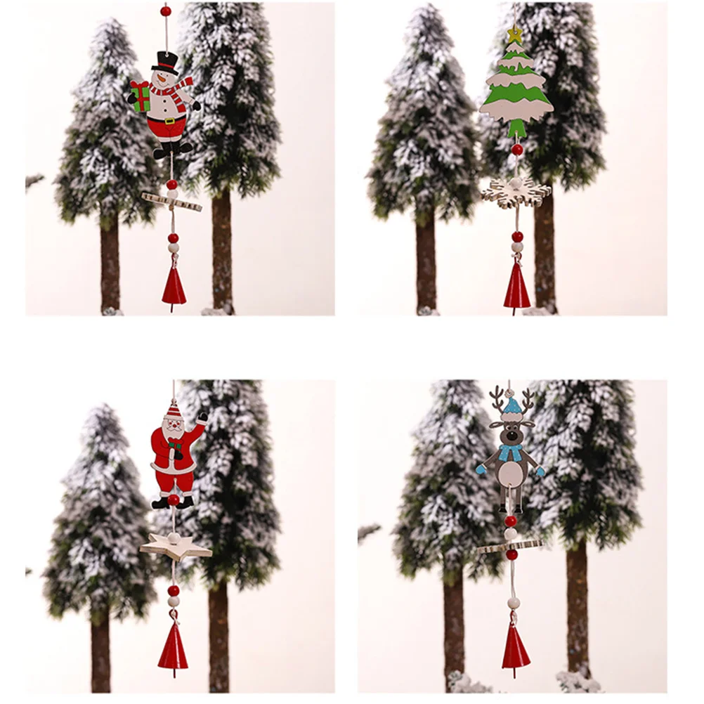 

2 PCS Wooden Bell String Christmas Ornament Hanging Decorations Painted Tree Bells Elder
