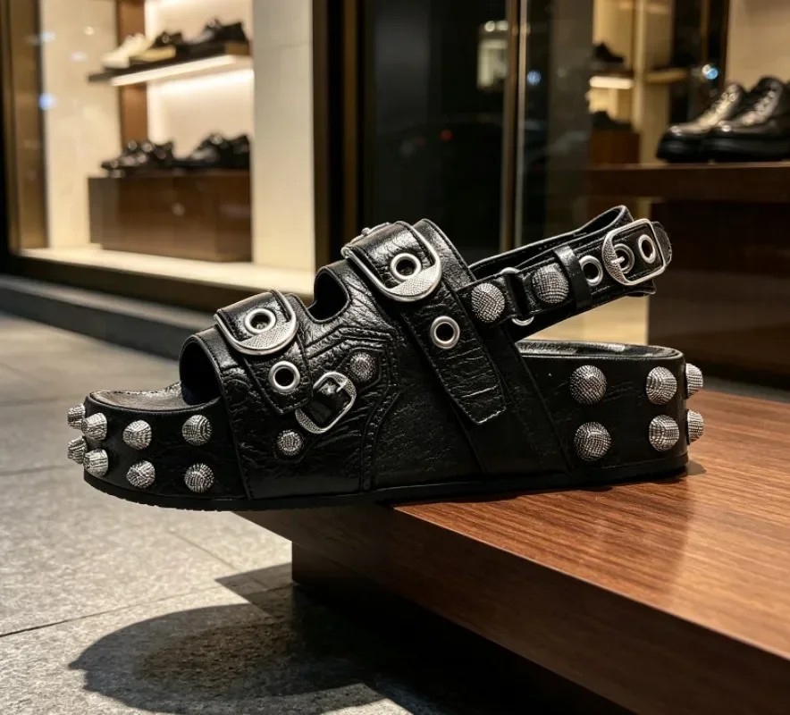 New Hip Hop Platform Sandals Plus Size Height Increasing Soft Sole Rivet Strap Beach