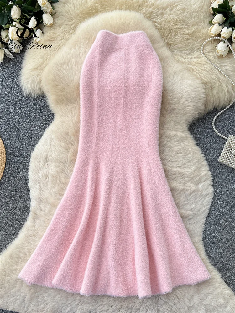 Cozy Knitted Mermaid Skirt Ladies French Style Soft Solid High Waist Stretchy  Autumn Elegant Bodycon Long Skirt