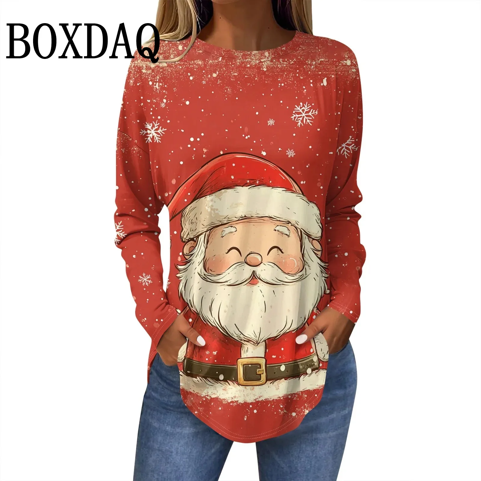 Tee Shirts For Women Fall Casual Long Sleeve Shirts Winter 2024 Retro Printing Christmas Party Top Pulloverropa de mujer ofertas