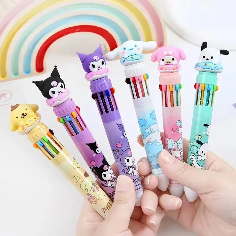 1/6pcs Sanrio Cartoon Ballpoint Pen Kuromi Hello Kitty Cinnamoroll 10 Color 0.7 School Student Stationery Draw Wrirte Mark Pen