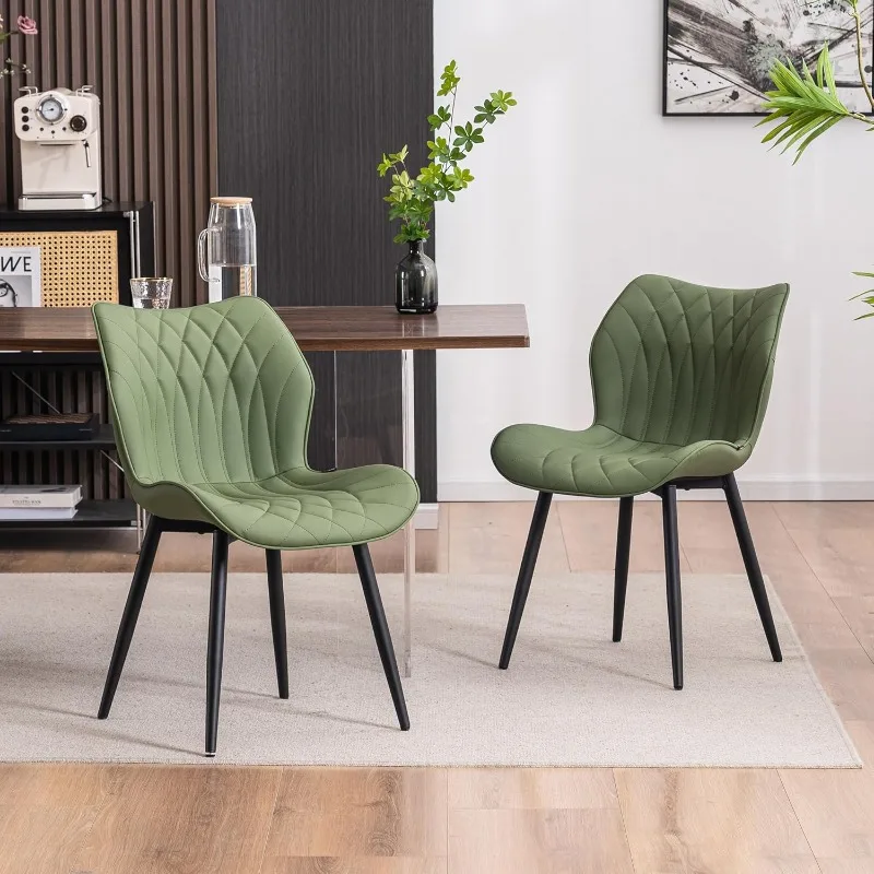 Dining Chairs Set of 2, Upholstered Faux Leather Kitchen Dining Room Chairs, Modern Living Room Bedroom Side Chairs