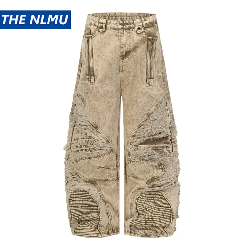 

Unisex Vintage Wash Baggy Jeans Men Distressed Heavy Duty Denim Pants Streetwear Hip Hop Loose Luxury Designer Jeans Trousers