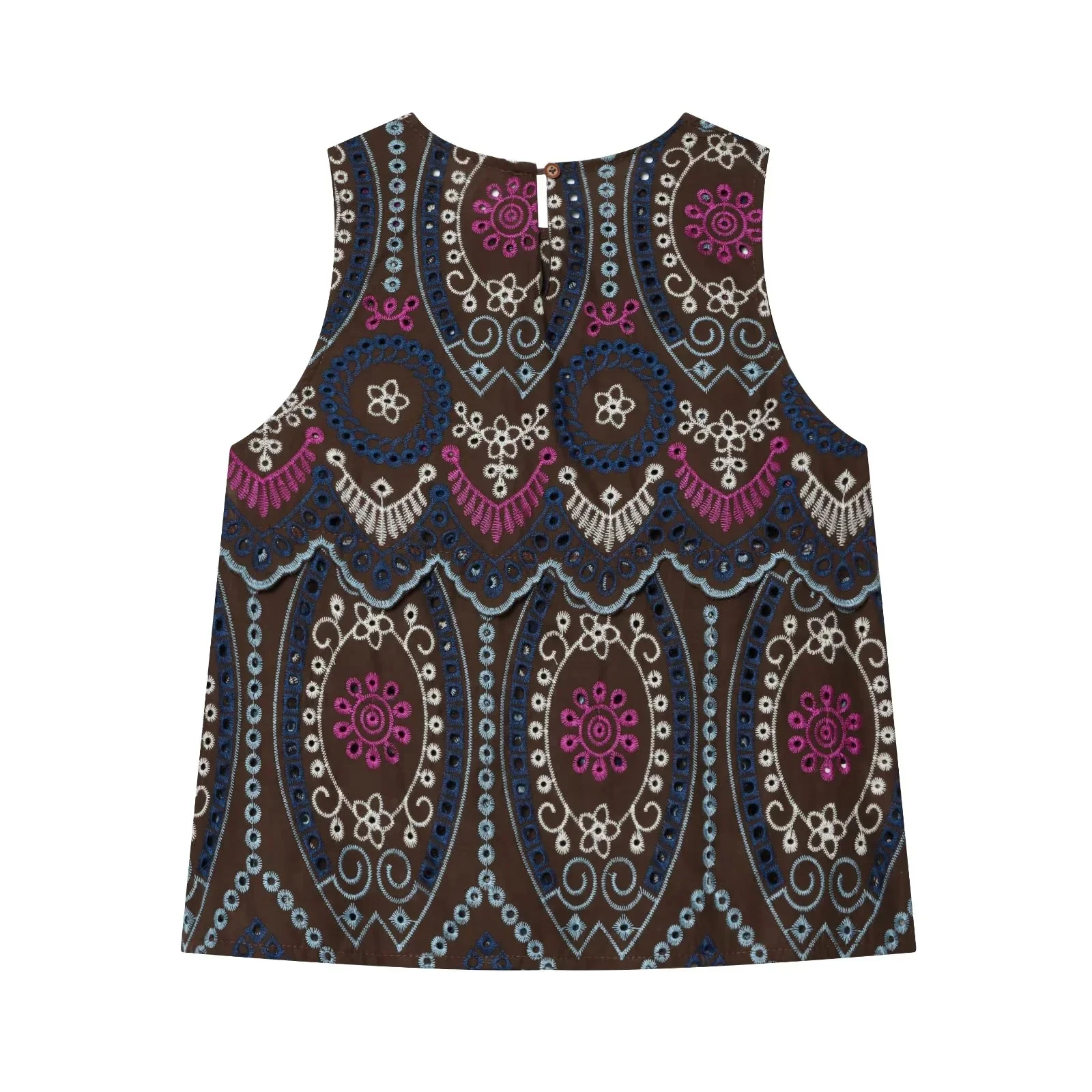 KONDALA Vintage Damen Urlaubs-Blumenanzug Stickerei Ausgehöhltes Ärmelloses Oberteil Langer Reißverschluss-Rock Mode 2026 Sommer Boho Sets – Detail 5