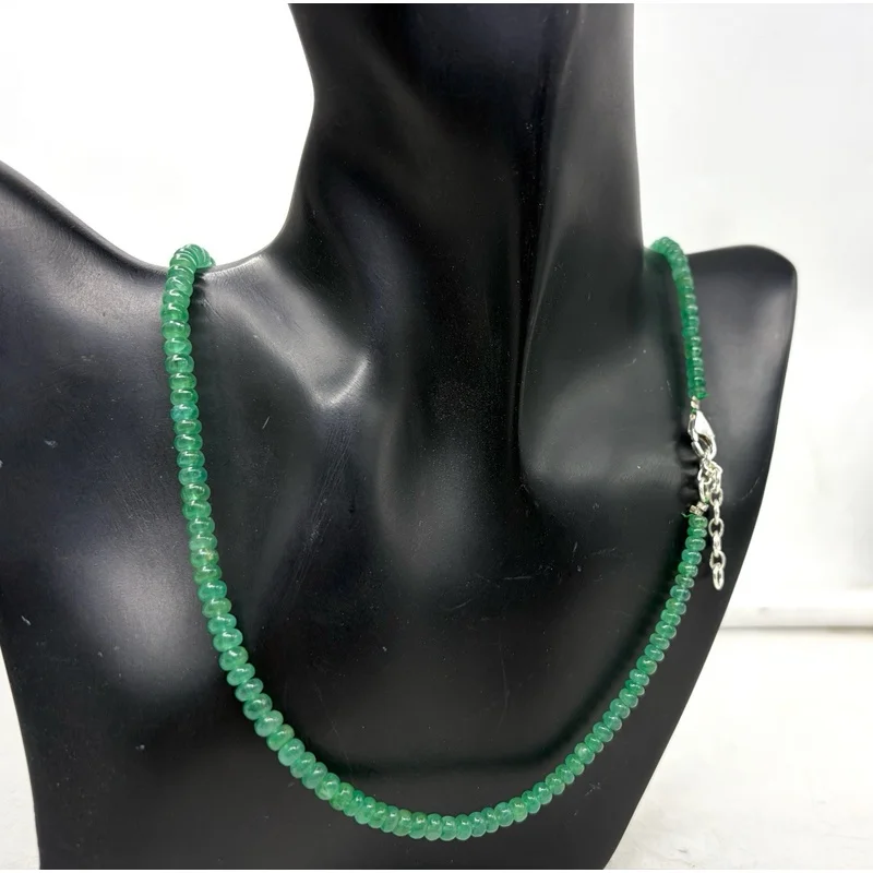 Natural Emerald Necklace 20” Round Smooth 4–5mm Gemstone Sterling Silver