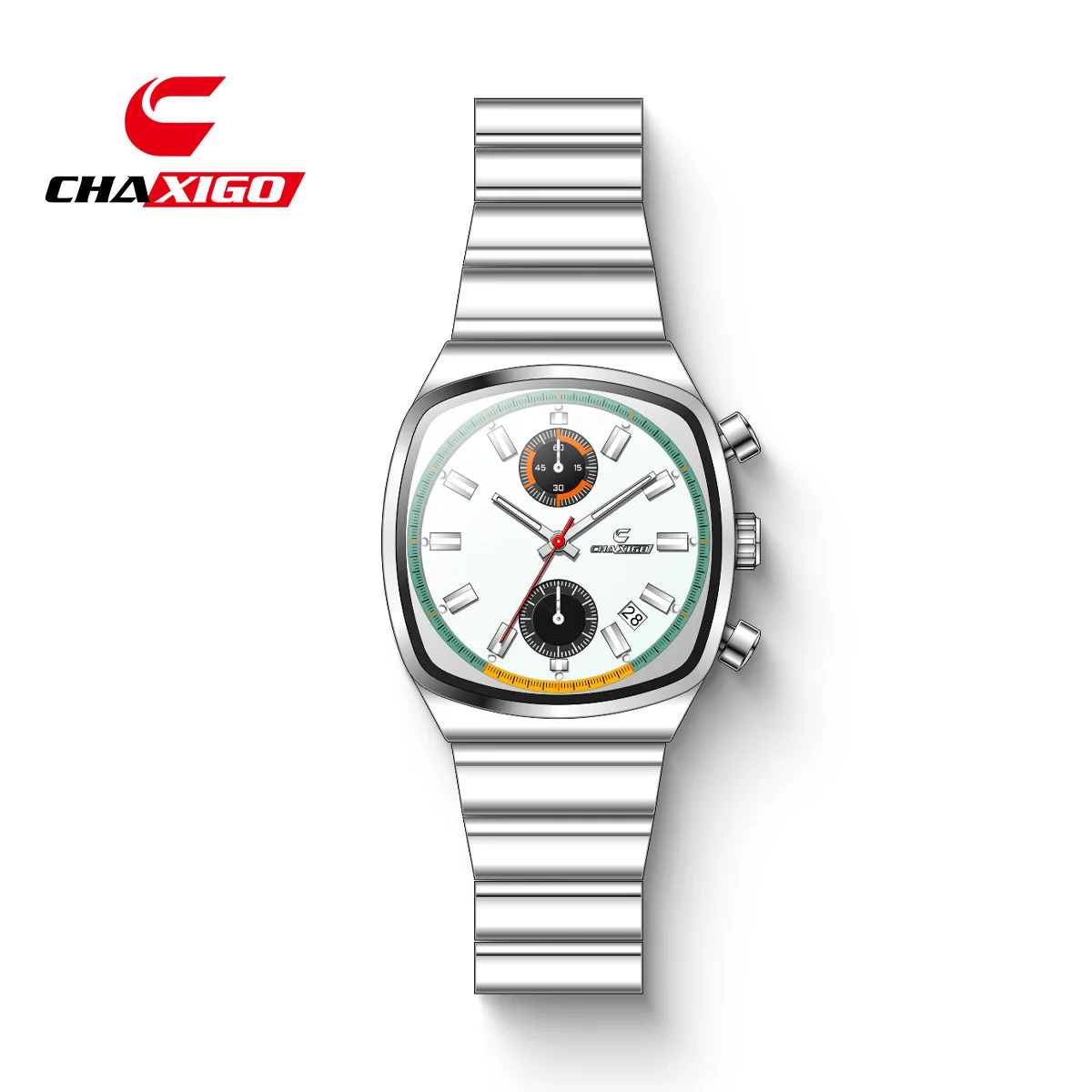 

Новые мужские квадратные часы, трехконтактные водонепроницаемые деловые высококачественные кварцевые часы со стальным ремнем, цифровой календарь, светящиеся кварцевые часы